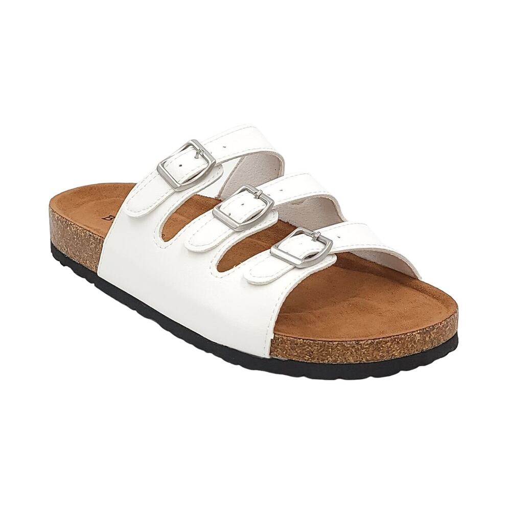 Bamboo Women Triple Strap Slide Sandals Defeat Size US 6 White